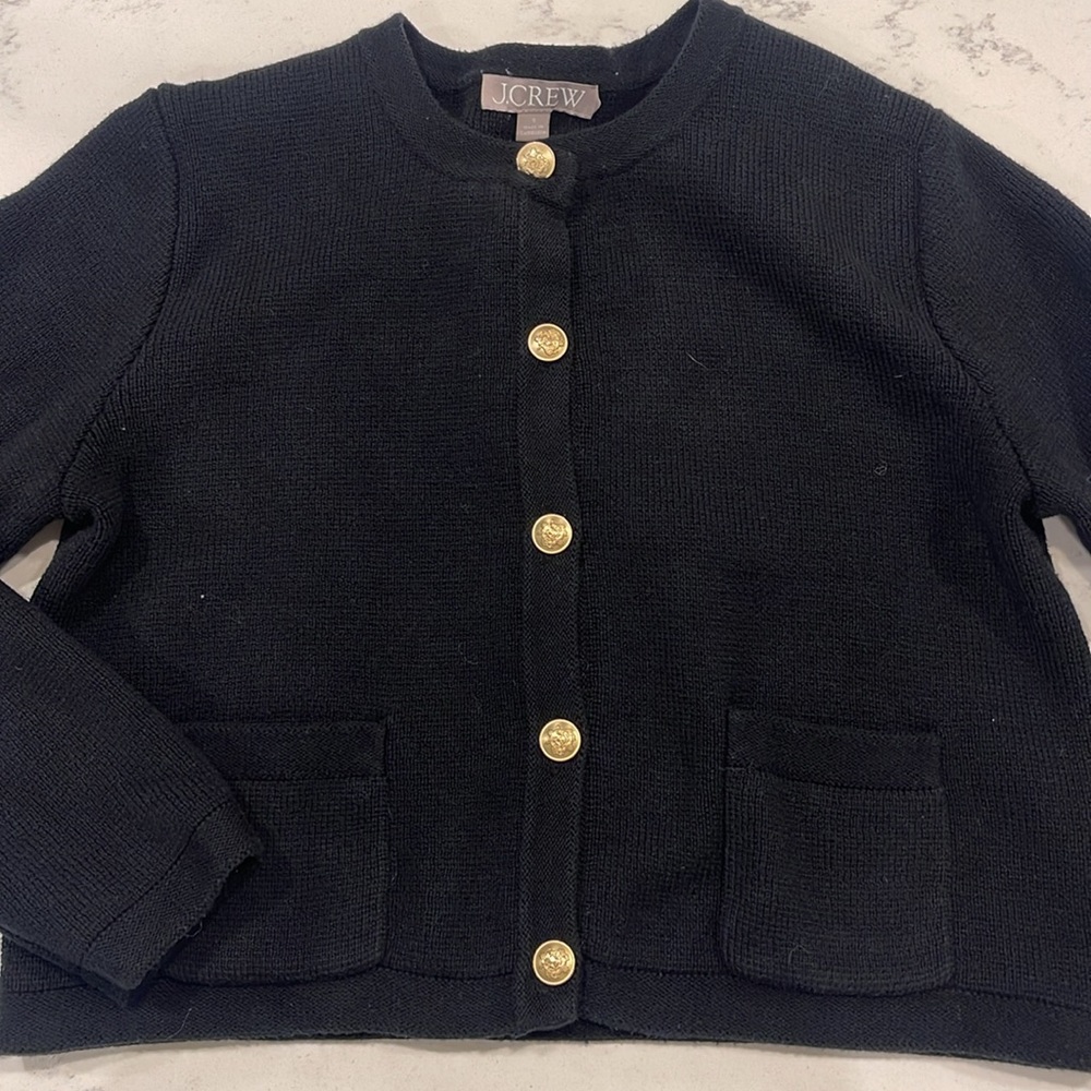 J. Crew Black Knit Cardigan with Gold Buttons